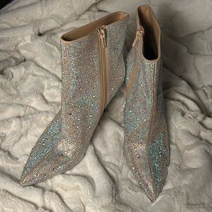 INC Iridescent Rhinestone Ankle Boots